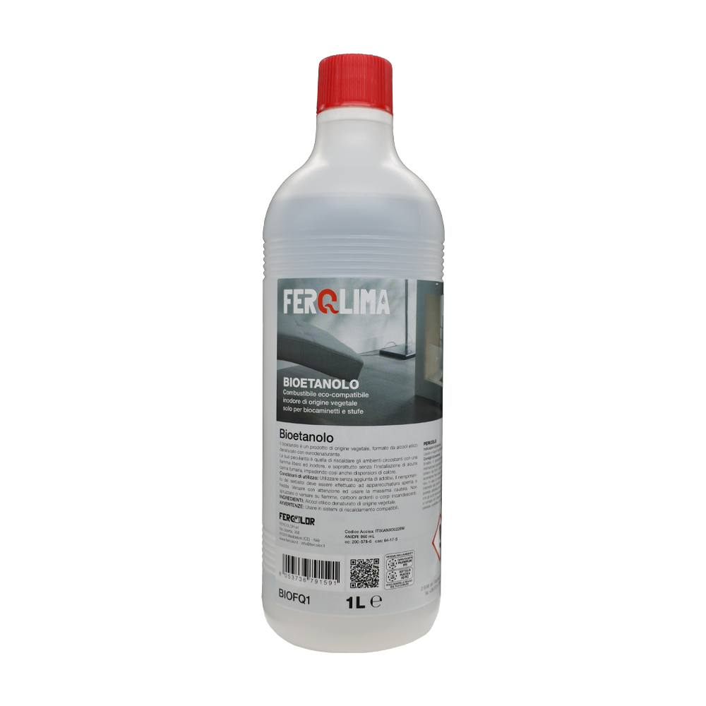 x12 Bioetanolo Naturale per Stufe e Camini Inodore 1 Lt FERQLIMA - Scatola 12 pz