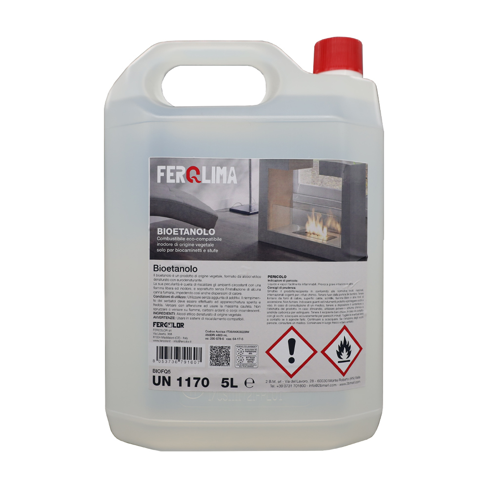 Bioetanolo Naturale per Stufe e Camini Inodore FERQLIMA 5 Lt