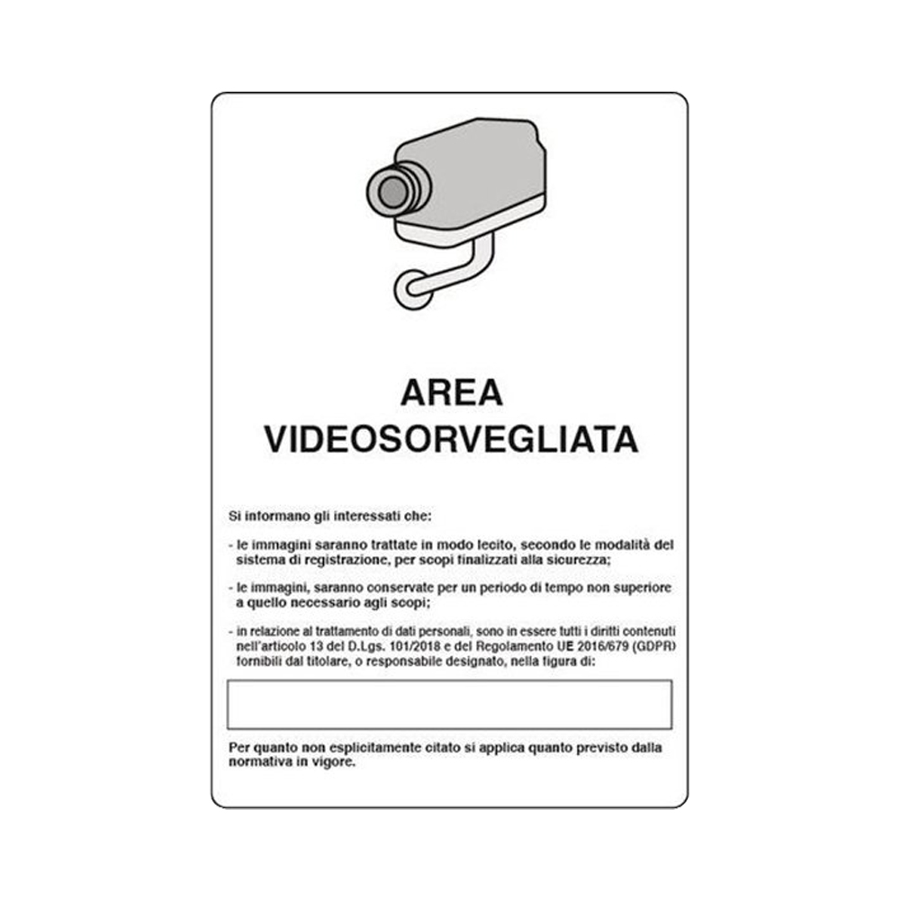 Cartello in Alluminio 12x18 cm - AREA VIDEOSORVEGLIATA (ART. 24)