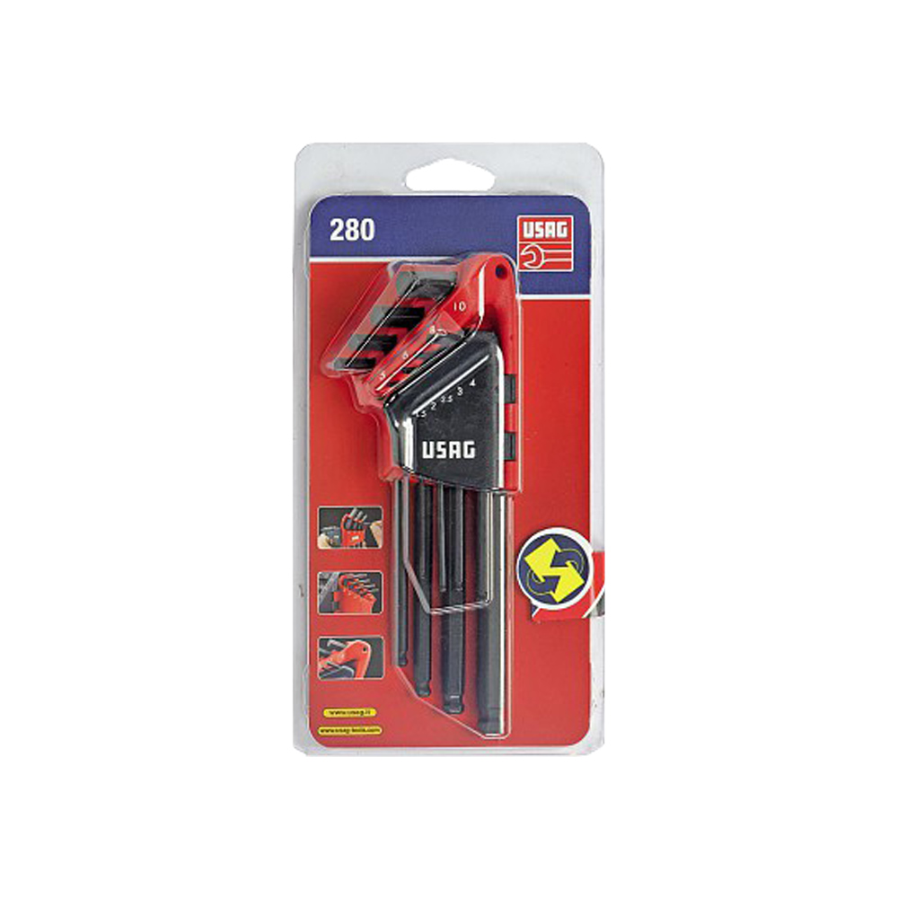 Set 9 Chiavini Esagonali con Testa Sferica USAG - 1.5 2 2.5 3 4 5 6 8 10 mm