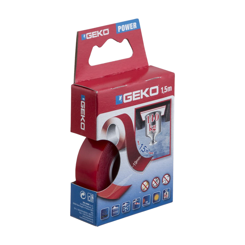Nastro Biadesivo Extra Forte 19 mm x 1,5 mt GEKO Power - Trasparente