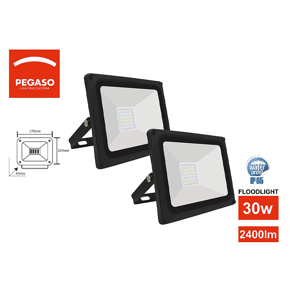 Faretto LED 30W PEGASO 2 pz - Luce Naturale 4000K - 20.000 Ore di Lavoro - IP65