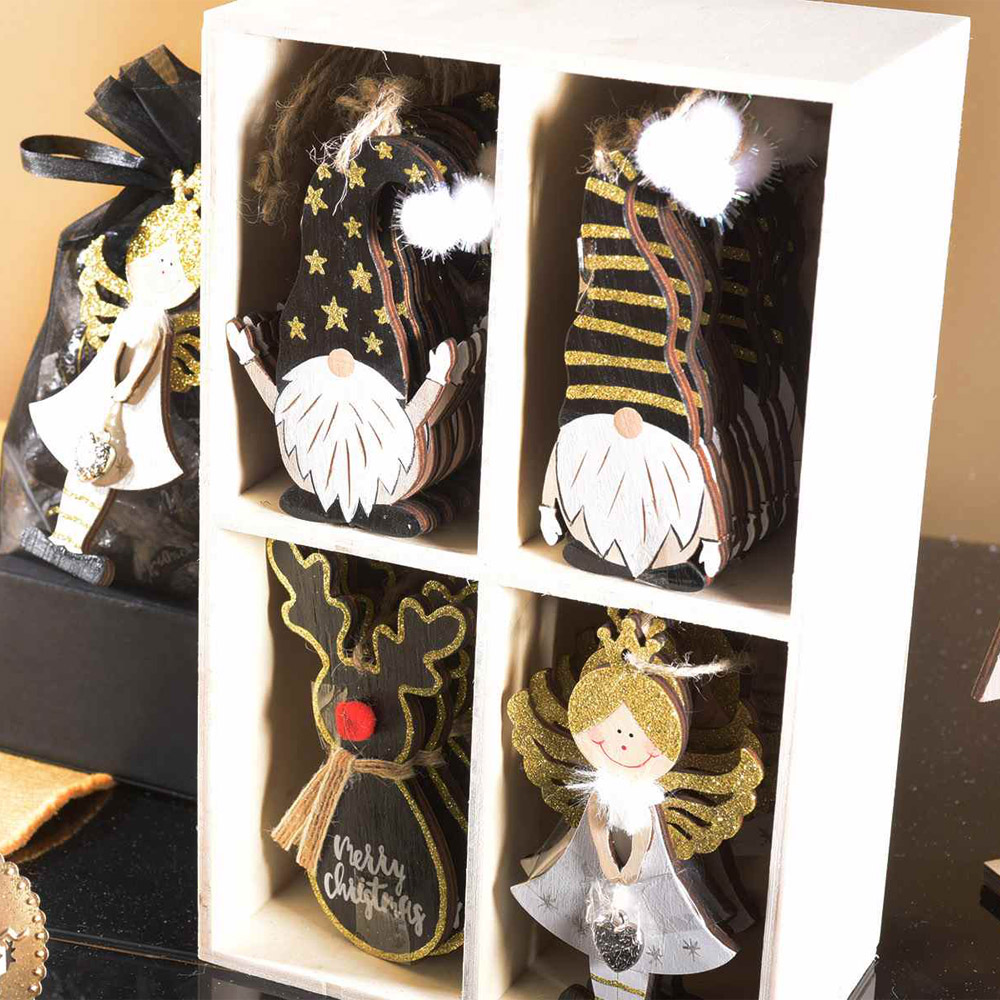 Addobbi Natalizi in Legno con Glitter da Appendere FERCOLOR - Pezzi Assortiti