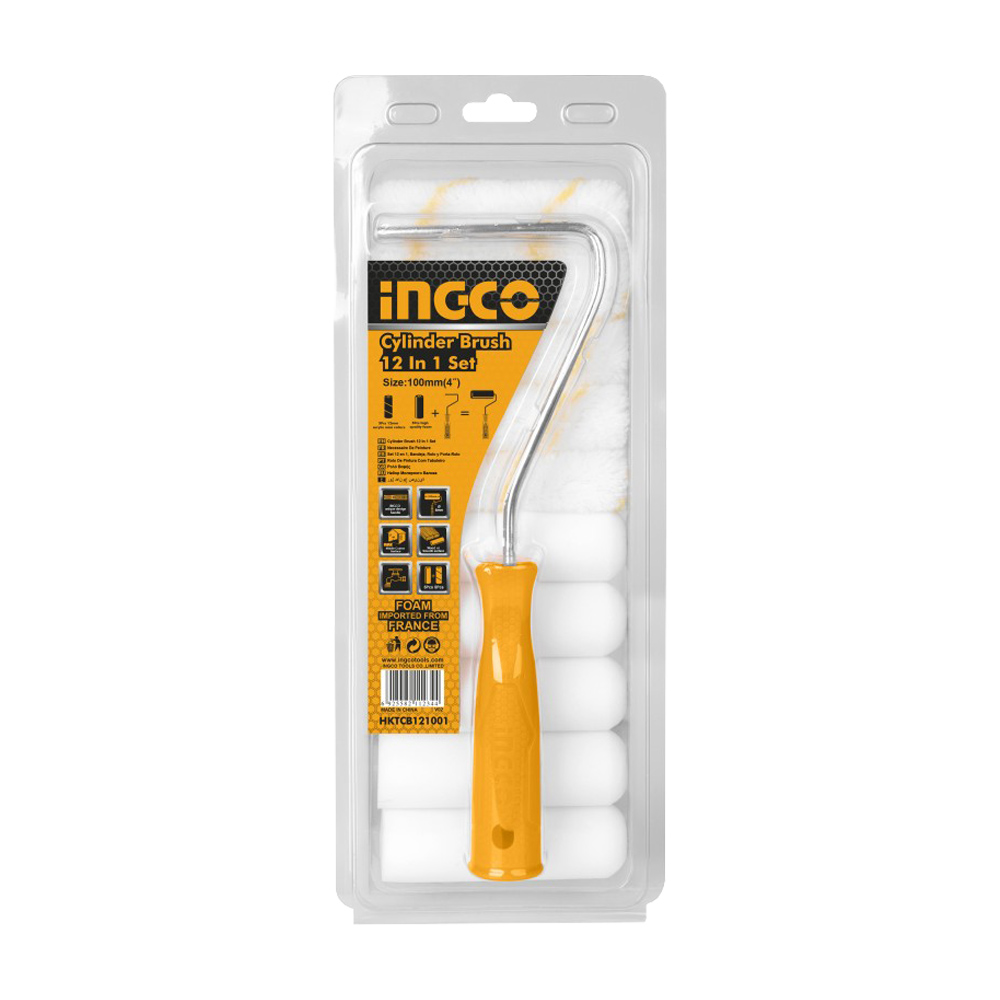Set rulli cilindrici 12 in 1 ingco - manico, 5 rulli lana e 5 rulli moltopren.
