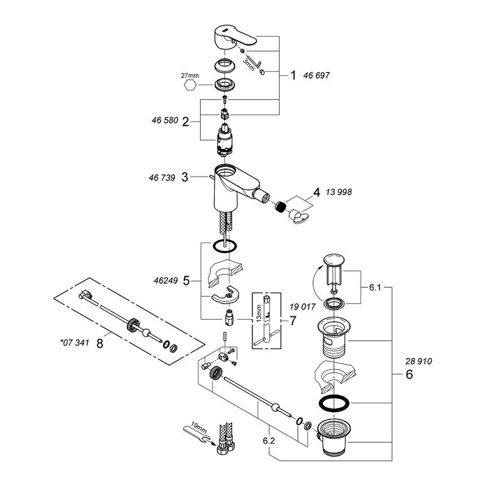 Miscelatore Monocomando per Bidet Bauedge GROHE - Finitura Cromata