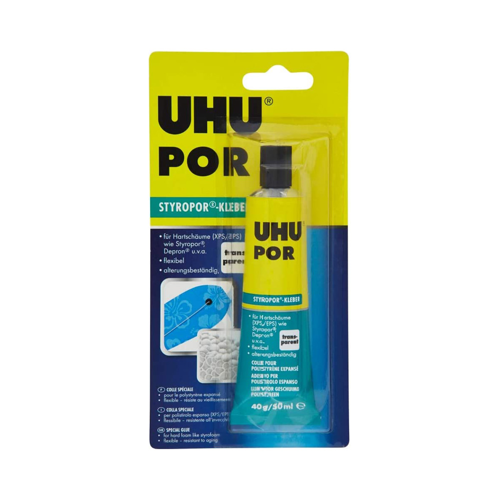 Colla adesiva per polistirene espanso 50 ml uhu por - presa rapida.