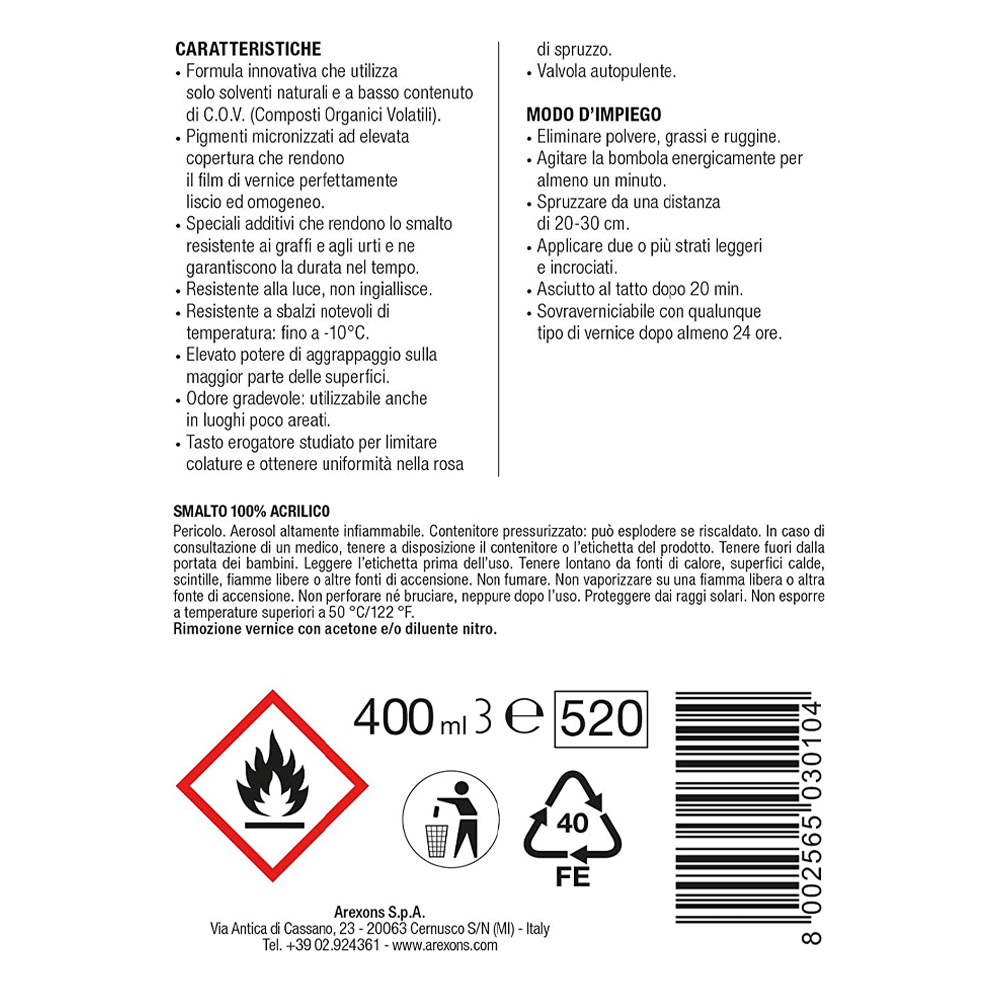 Smalto Acrilico Spray 400 ml AREXONS - Speciale Bianco per Elettrodomestici 