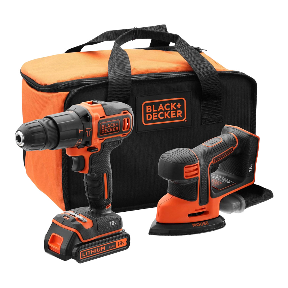 Set trapano e levigatrice 18v 1.5ah - con 1 batteria, caricatore e borsa.