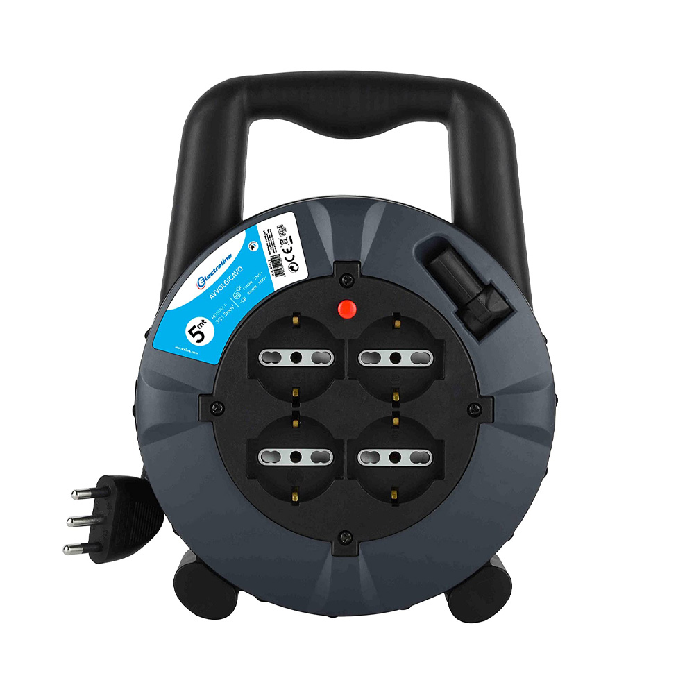 Avvolgicavo 5 mt ELECTRALINE - Sezione 3x1.5 mmq - 4 Prese Schuko 10/16A