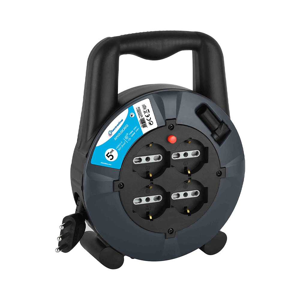 Avvolgicavo 5 mt ELECTRALINE - Sezione 3x1.5 mmq - 4 Prese Schuko 10/16A