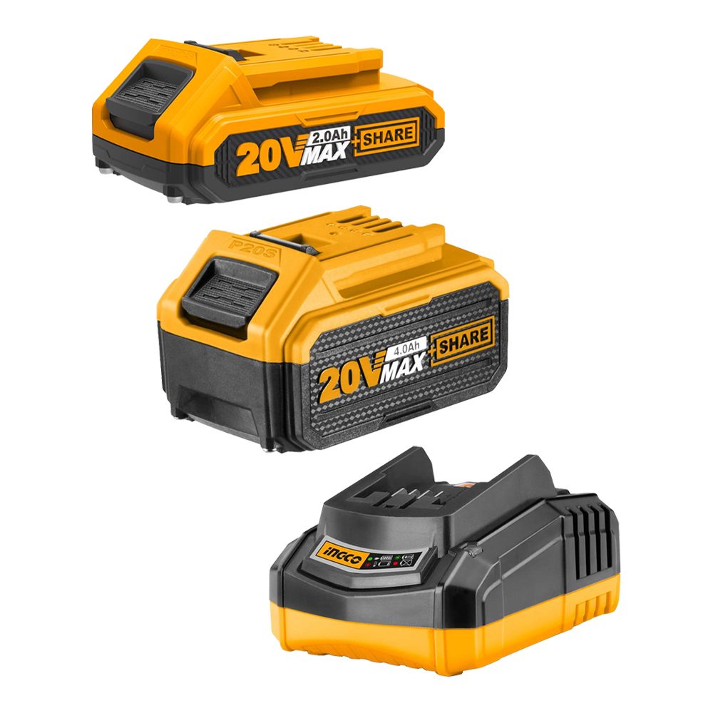 Kit Elettroutensili INGCO - Batteria 2.0 Ah, Batteria 4.0 Ah e Caricatore Rapido