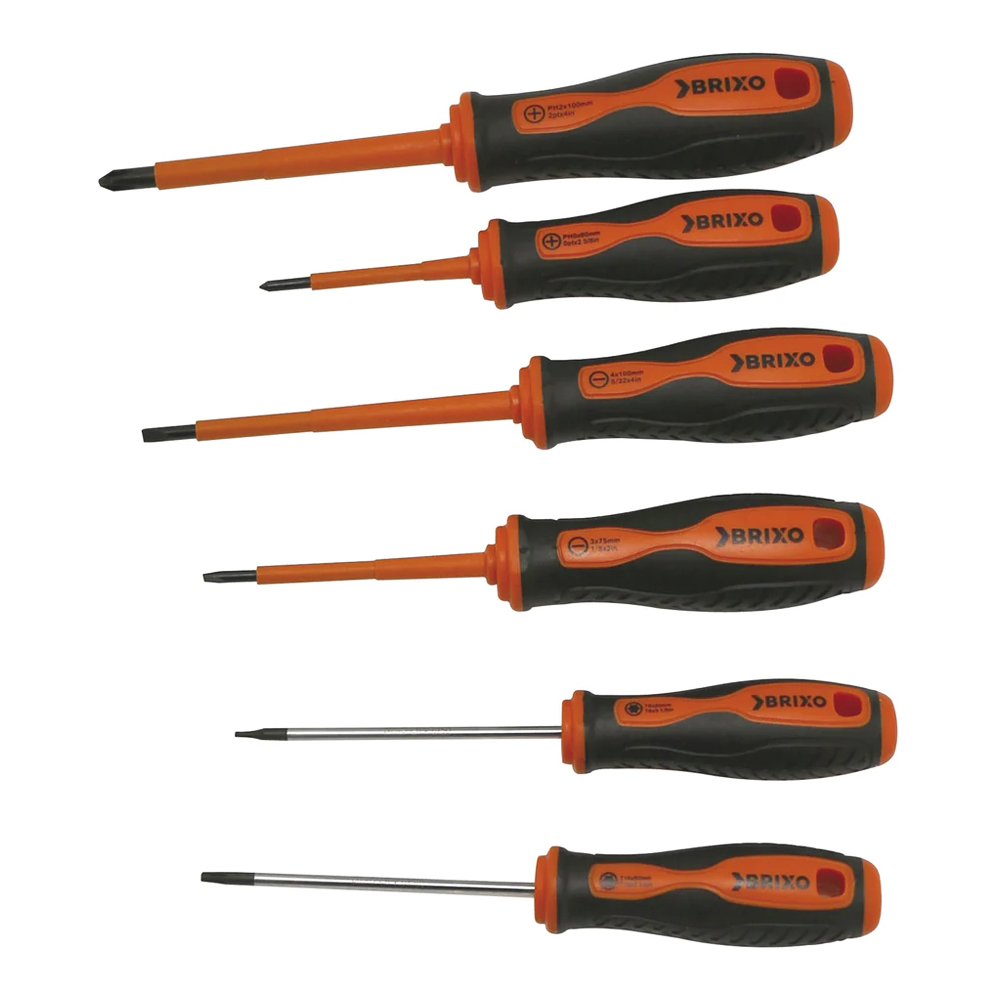 Set 6 Cacciaviti Job BRIXO - 2 Torx, 2 a Taglio Isolanti, 2 Phillips Isolanti