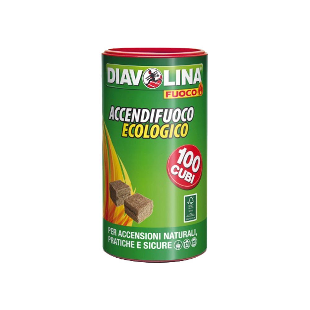 Accendifuoco Ecologico 100 Cubetti DIAVOLINA - Non Inquina e Non Sporca