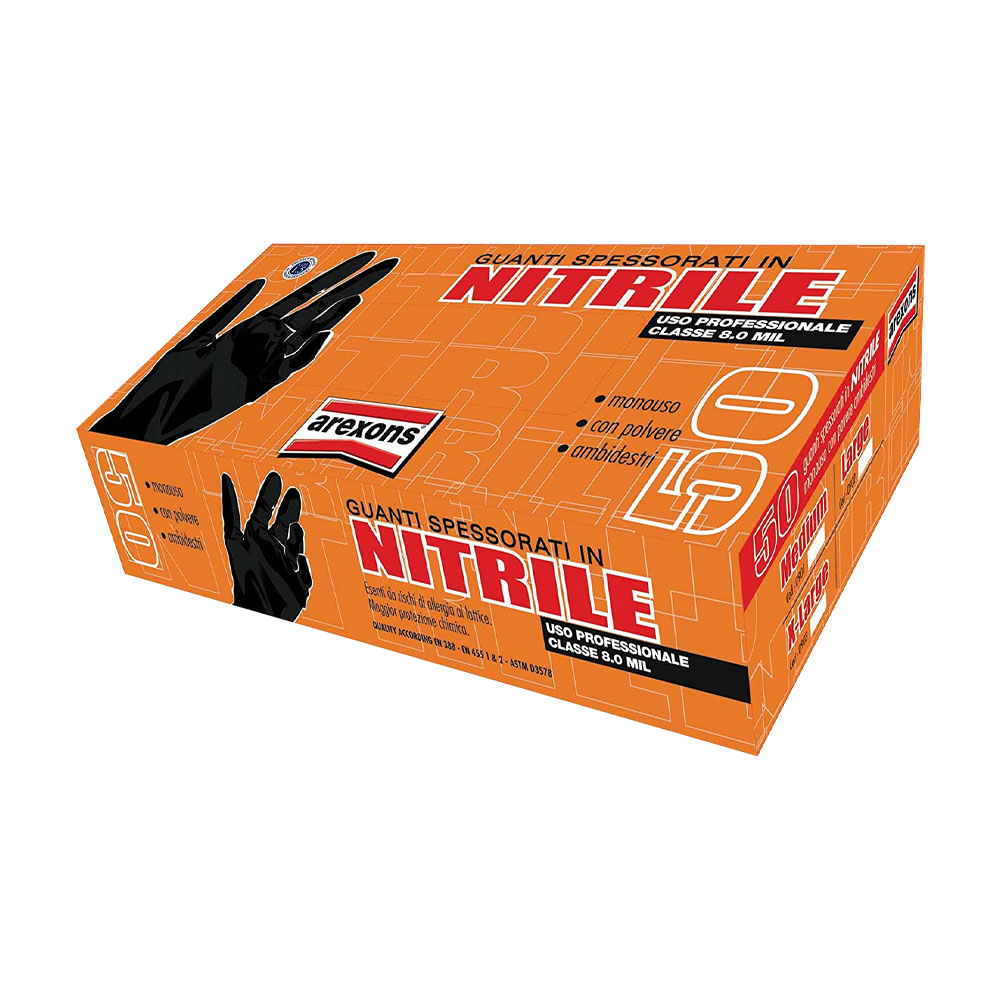 Guanti in Nitrile Spessorati 0,28 mm Taglia L Nero AREXONS - Conf. 50 Pezzi