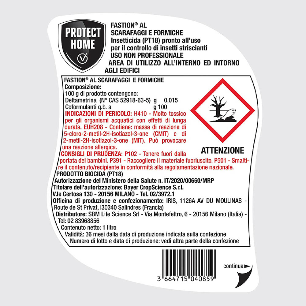 Insetticida Spray Fastion Al 1 Lt PROTECT HOME per Scarafaggi, Formiche, ecc.