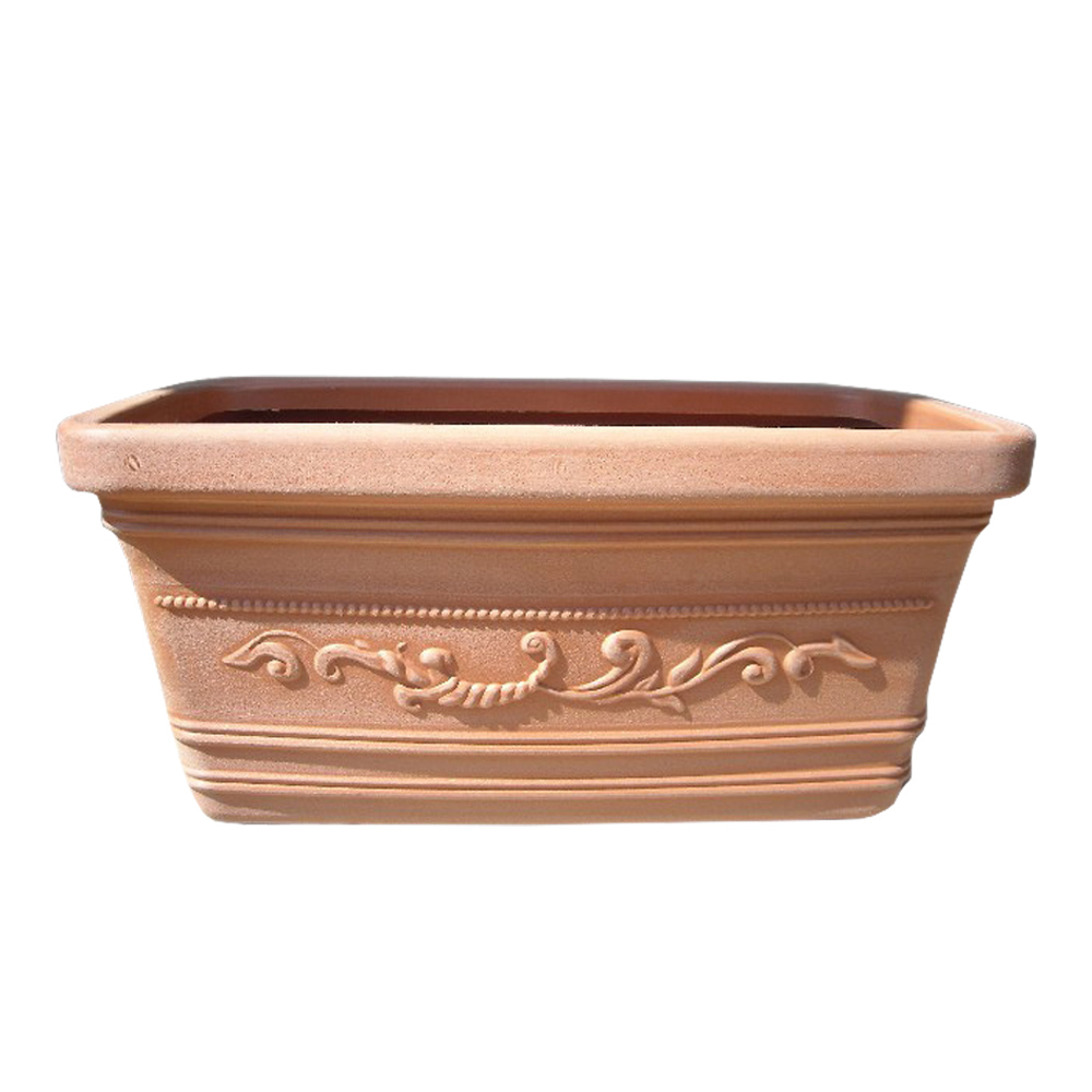 Vaso Festonato Rettangolare in Resina Rosso Terracotta FERLIVING - 60x33x29h cm