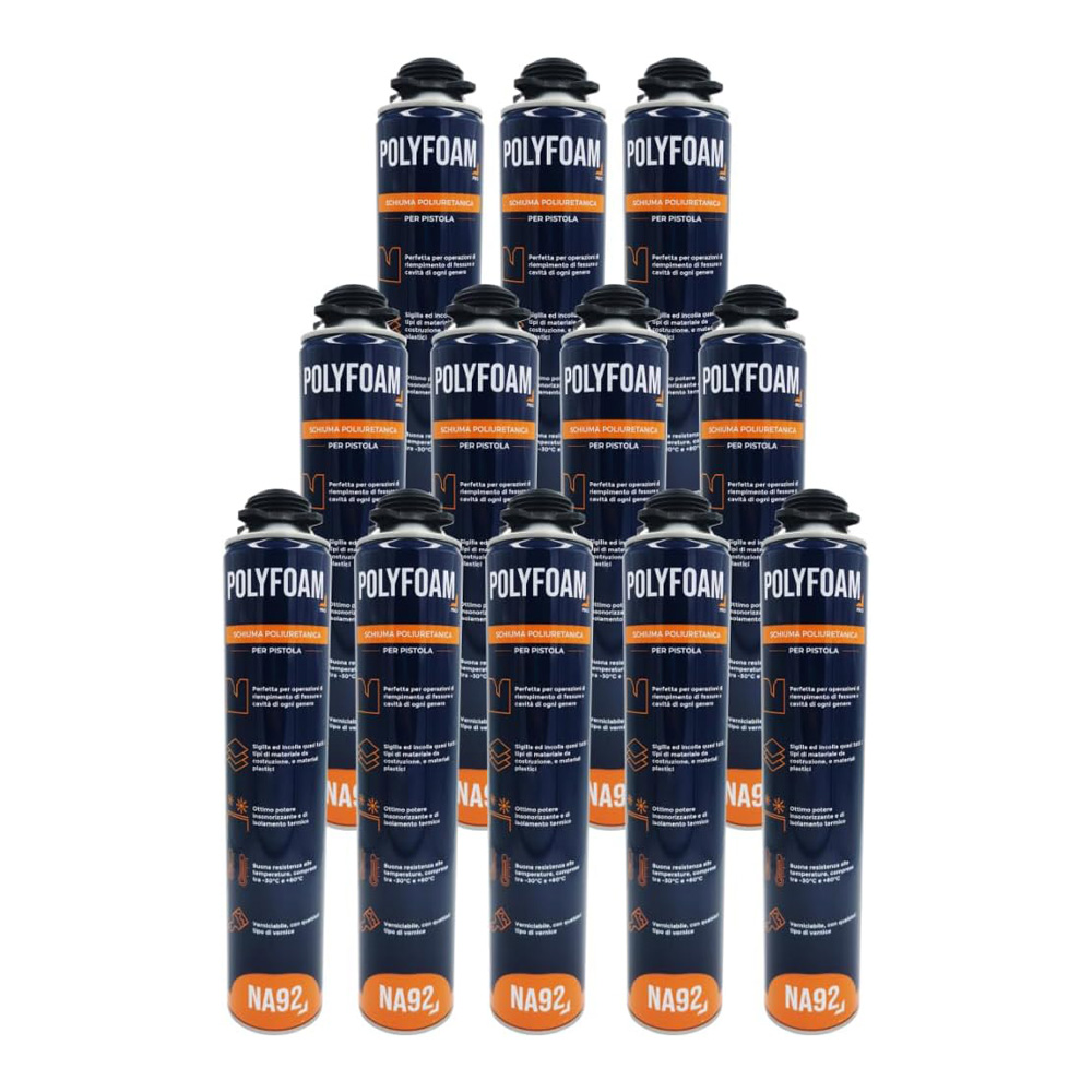 Schiuma Poliuretanica per Pistola POLYFOAM NA92 PRO 750 ml - Maxi Conf. 12 Pezzi