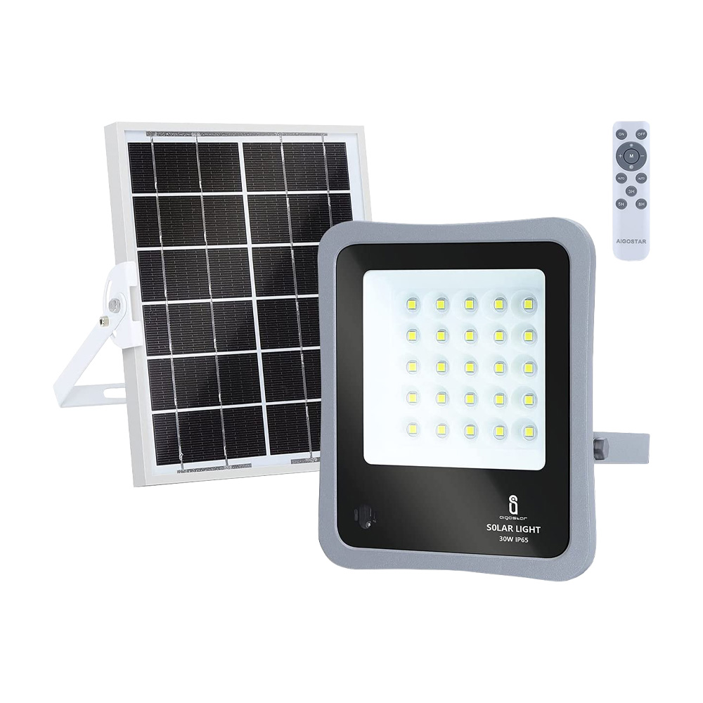 Proiettore LED 30W 6500K AIGOSTAR - Sensore, Pannello Solare e Telecomando
