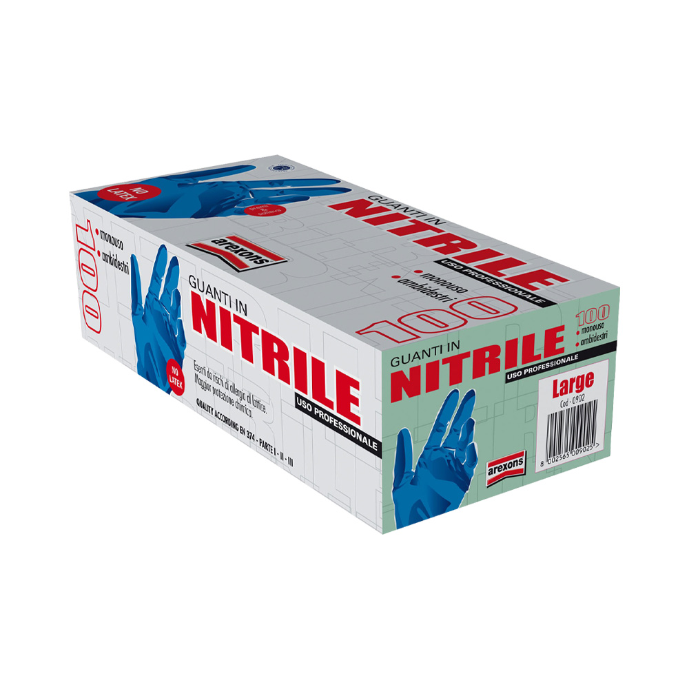 Guanti in Nitrile Spessorati 0,14 mm Taglia L Azzurro AREXONS - Conf. 100 Pezzi