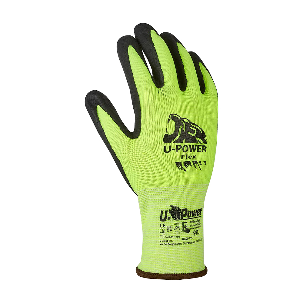 Guanti da Lavoro in Nitrile Flex Giallo Fluo U-POWER - Taglia 10