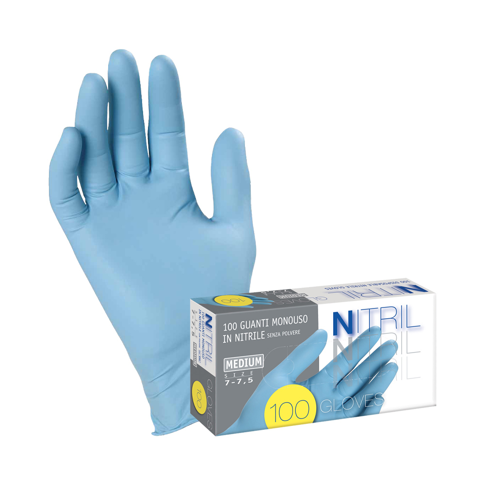 Guanti in Nitrile Spessorati 0,07 mm Taglia M Azzurro AREXONS - Conf. 100 Pezzi